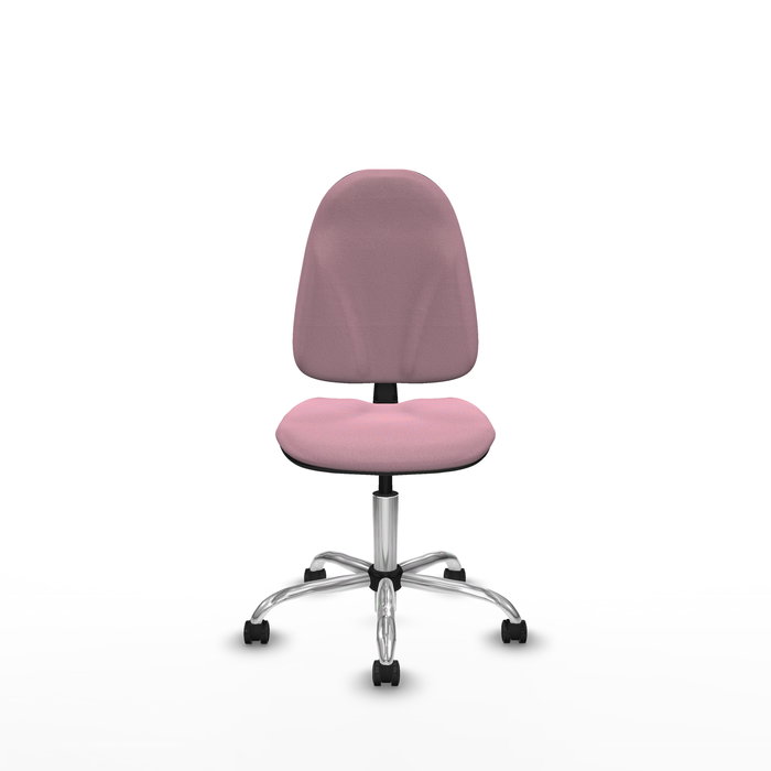 Silla de oficina Algarra con mecanismo Contacto permanente básico tapizada con Tela color Rosa. Equipada con Base cromada, Sin brazos y Ruedas autofrenantes