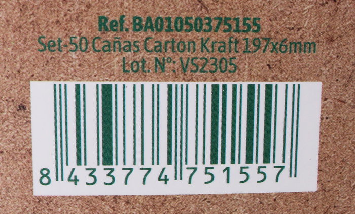 Algon Set 50 Pajitas Cartón Kraft 19.7 x 0.6 cm (24 Unidades)