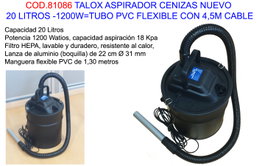 TALOX Aspirador de Cenizas 20L 1200W con Tubo Flexible 4,5M VC2014