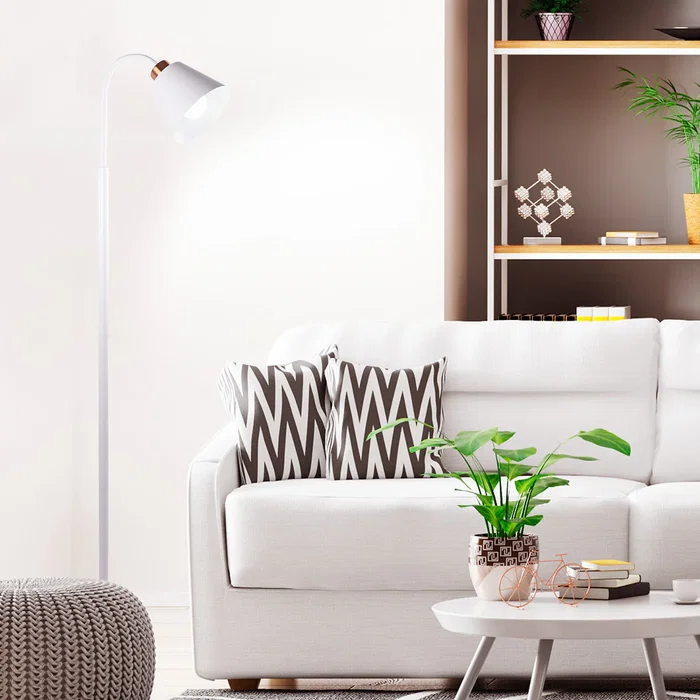 SKD Lámpara de Suelo Recta Wayne SKD-F020-W Diseño Nórdico con Portalámparas LED E27 para Hogar y Local Comercial