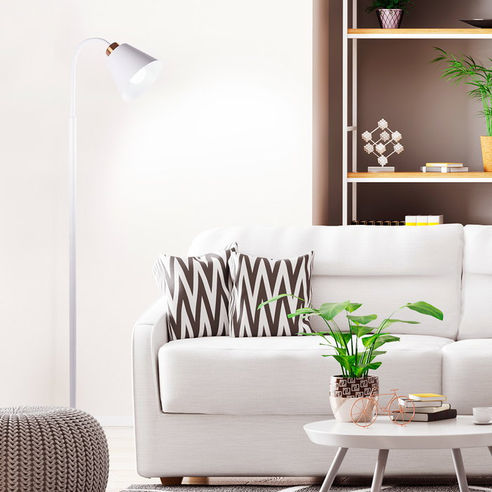 Lámpara de Suelo Recta Wayne Estilo Nórdico con Bombilla LED E27 SKD-F020-W Lámpara de Suelo Recta Wayne Estilo Nórdico con Bombilla LED E27 SKD-F020-W