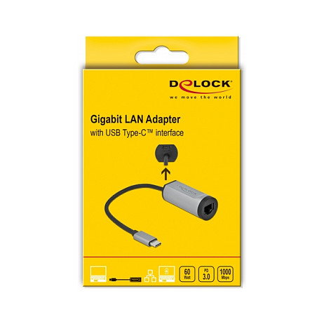 DeLOCK Adaptador USB-C a Gigabit LAN RJ45 con Power Delivery Negro/Gris DeLOCK Adaptador USB-C a Gigabit LAN RJ45 con Power Delivery Negro/Gris