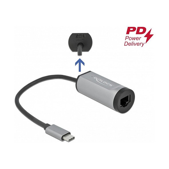DeLOCK Adaptador USB-C a Gigabit LAN RJ45 con Power Delivery Negro/Gris DeLOCK Adaptador USB-C a Gigabit LAN RJ45 con Power Delivery Negro/Gris