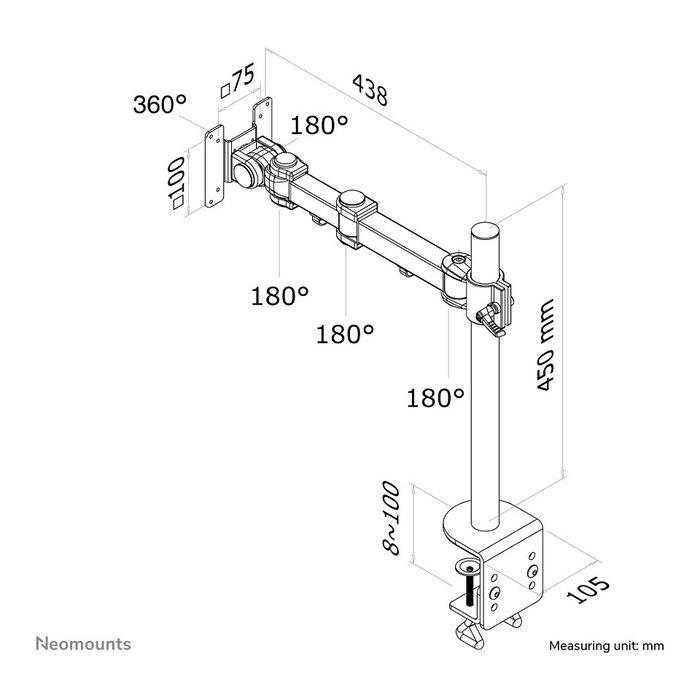 Neomounts Soporte Mesa FPMA-D960 para Pantallas hasta 30" (76 cm) y 10KG, Acero Negro