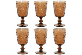 DKD Home Decor Set de 6 Copas Margarita de Cristal Marrón 270ml