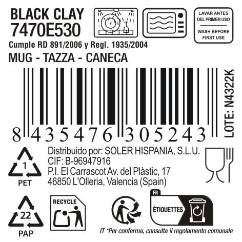 Inde Mug 290 ml "Black Clay" Surtido Md ø7.7x9.9 cm (24 Unidades)