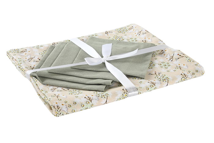 DKD Home Decor Mantel Tradicional Ivy&daisy 2022 Verde Beige Algodón 150x150cm Set de 5 (2 Unidades)