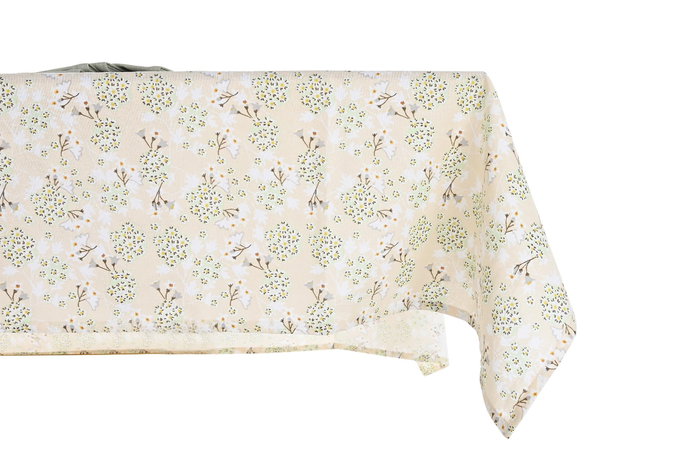 DKD Home Decor Mantel Tradicional Ivy&daisy 2022 Verde Beige Algodón 150x150cm Set de 5 (2 Unidades)