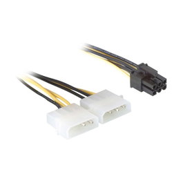 DeLOCK Adaptador de Alimentación PCIe 6 Pines para Tarjeta Gráfica, Convertidor de 2x Molex a 6 Pines, Cable de 0.15 m, Referencia 84733080