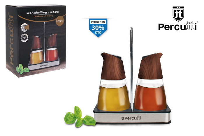 Inde Set Aceitera y Vinagrera con Soporte Legno Percu Inde Set Aceitera y Vinagrera con Soporte Legno Percu