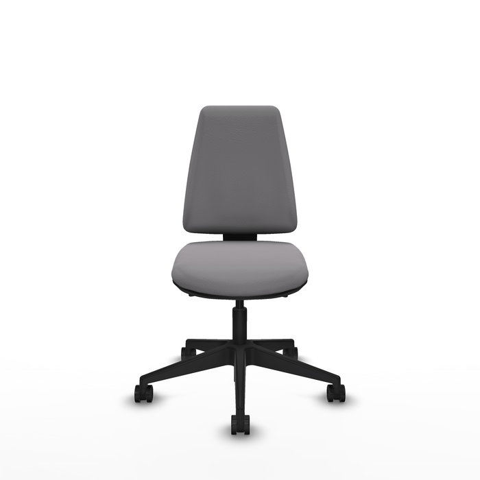 Silla de oficina Elche con mecanismo Asincro tapizada con Similpiel color Gris. Equipada con Base piramidal negra, Sin brazos y Ruedas 65mm nailon