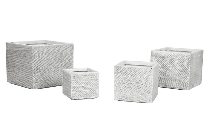 DKD Home Decor Macetero Terraza Y Jardin Gris 37 x 31.5 x 37 cm Set de 4