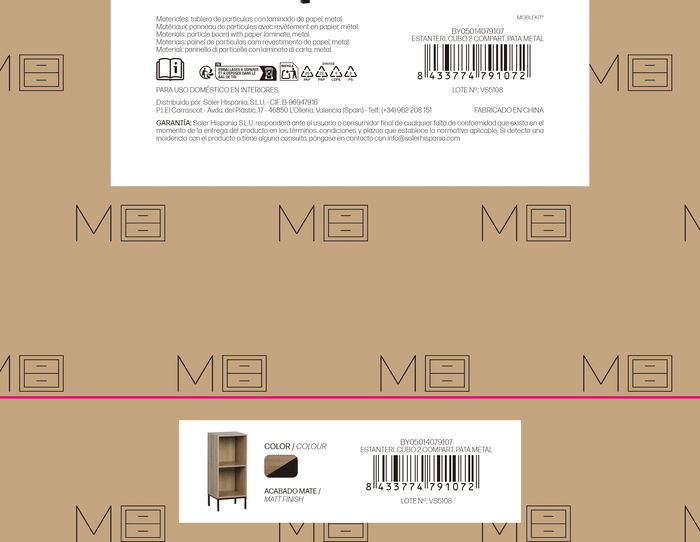 Inde Estantería Cubo 2 Compartimentos Pata Metal 30x29x72 cm (3 Unidades)