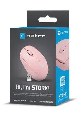 Natec STORK Ratón Inalámbrico Óptico Ambidiestro para Hogar Bluetooth + USB Tipo-A, 1600 DPI, 2.4 GHz, 3 Niveles DPI, Rosa