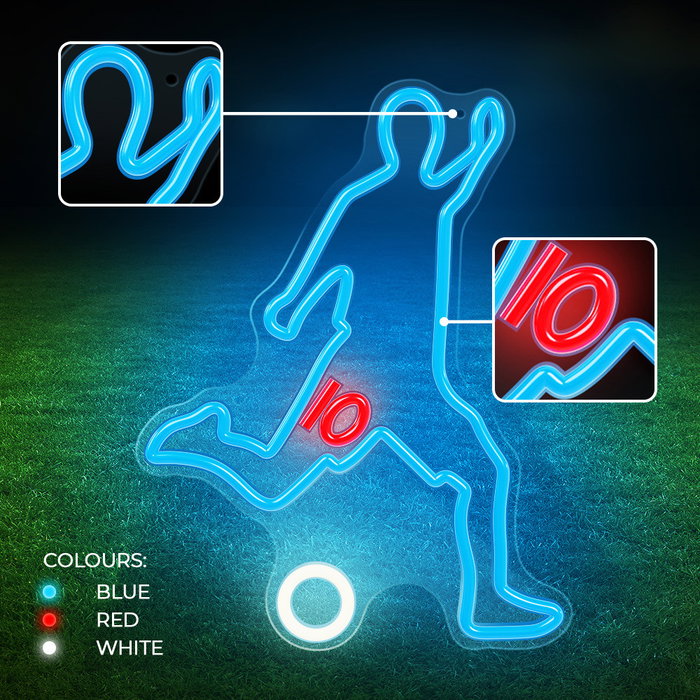 Forever Neon Footballer Plexi LED - Lámpara de pared con luz de neón blanca, regulador de intensidad y alimentación USB, diseño decorativo moderno