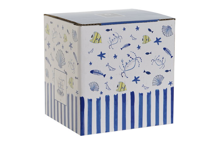 DKD Home Decor Tetera Finisterre Atlantico Cristal Porcelana Blanco Azul Set de 3 Piezas 13.5 x 14 x 16.5 cm