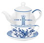 DKD Home Decor Set de 3 Teteras FINISTERRE de Cristal y Porcelana Blanco y Azul