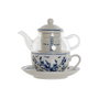 DKD Home Decor Set de 3 Teteras FINISTERRE de Cristal y Porcelana Blanco y Azul