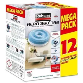 Rubson Aero 360 Mega Pack Lote 12 Recargas Neutral para Dispositivo Aero 360 Grado Humedad Control 2 en 1 Tecnología AERO 360 Eficiencia Superior
