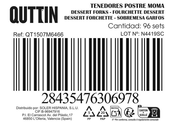 Inde Set 6 Tenedores Postre Moma 1.5mm 14.8x2.1cm (12 Cajas)