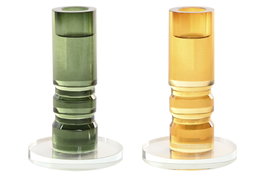 DKD Home Decor Candelabros de Cristal Surtido Verde y Mostaza
