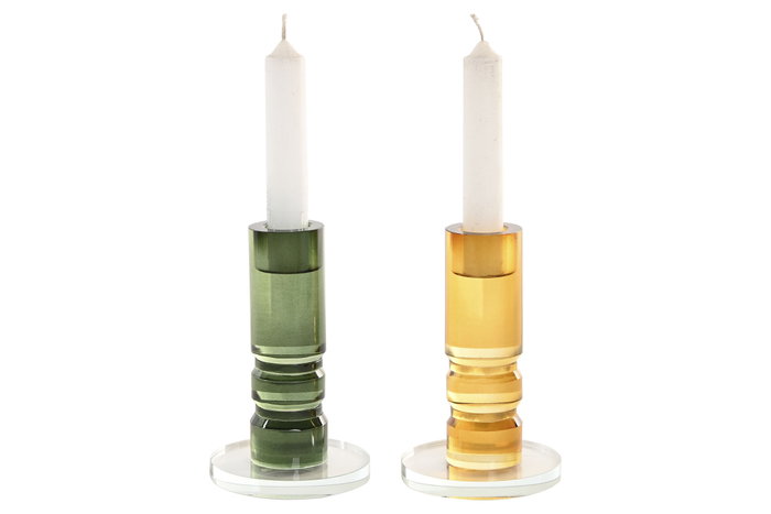 DKD Home Decor Candelabros de Cristal Surtido Verde y Mostaza