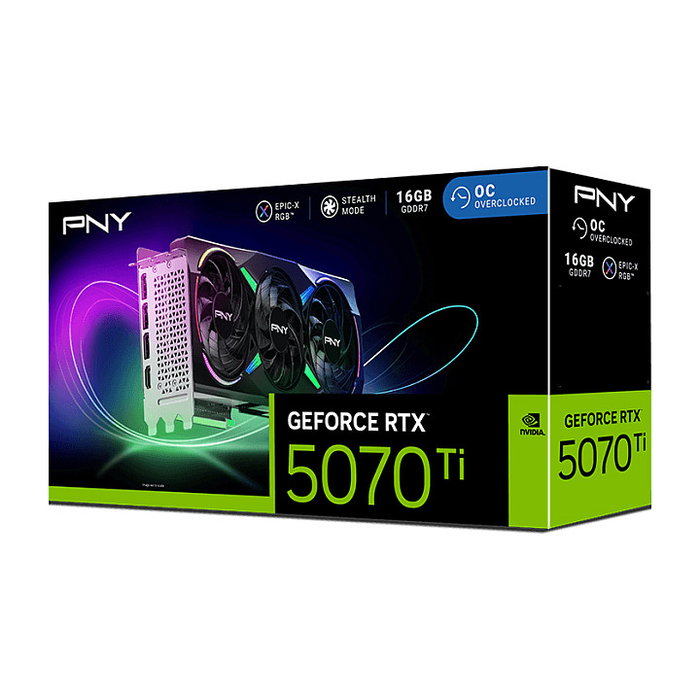 PNY RTX 5070Ti 16GB GDDR7 Tarjeta Gráfica con 3 Ventiladores y Refrigeración Activa PNY RTX 5070Ti 16GB GDDR7 Tarjeta Gráfica con 3 Ventiladores y Refrigeración Activa