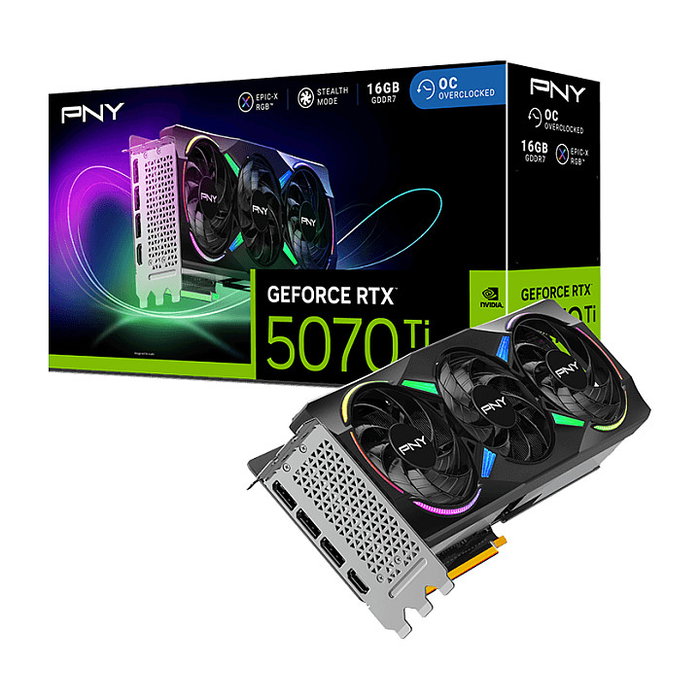 PNY RTX 5070Ti 16GB GDDR7 Tarjeta Gráfica con 3 Ventiladores y Refrigeración Activa PNY RTX 5070Ti 16GB GDDR7 Tarjeta Gráfica con 3 Ventiladores y Refrigeración Activa