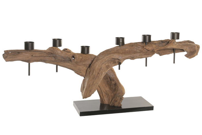 DKD Home Decor Portavelas Teca y Hierro Hecho a Mano DKD Home Decor Portavelas Teca y Hierro Hecho a Mano
