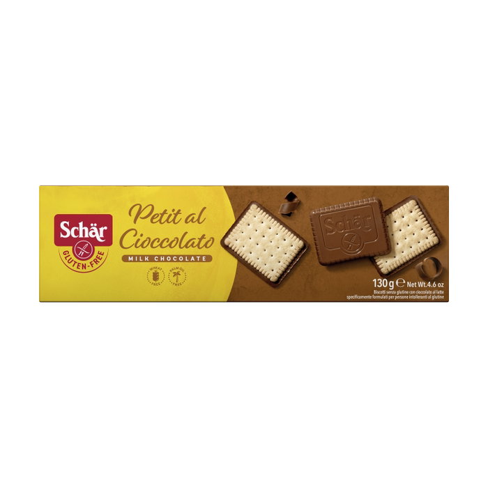 Schär Petit Chocolate 130 gramos galletas sin gluten con chocolate con leche Schär Petit Chocolate 130 gramos galletas sin gluten con chocolate con leche