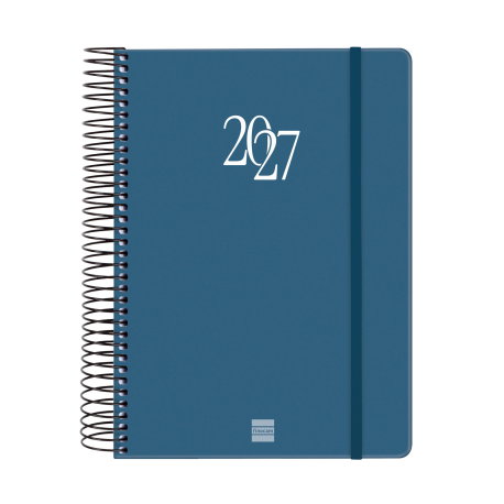 FINOCAM Agenda Anual 2027 My Espiral Basic Azul con Tapa Extra y Goma