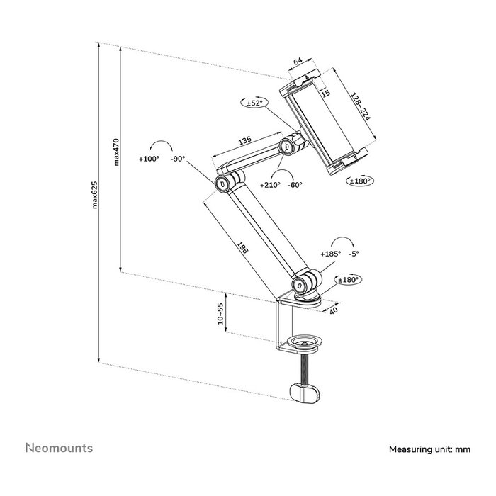 Neomounts Soporte para Tablet DS15-545BL1 - para Pantallas de 4.7" a 12.9" - Ajustable y Giratorio - Negro - Soporte de Escritorio