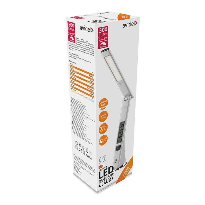 Avide Lámpara de mesa LED Business Claude con calendario, Blanco 5W
