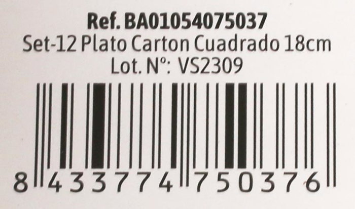 Algon Set 12 Platos Cartón Cuadrados para Soja 18 cm (36 Unidades)