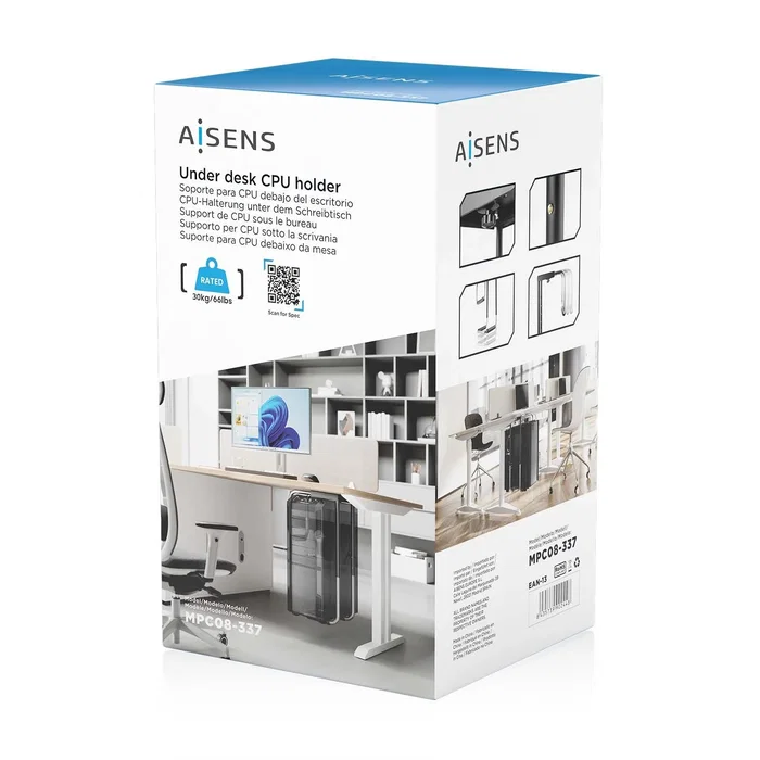 Aisens MPC08-337 Soporte para CPU ajustable debajo de escritorio