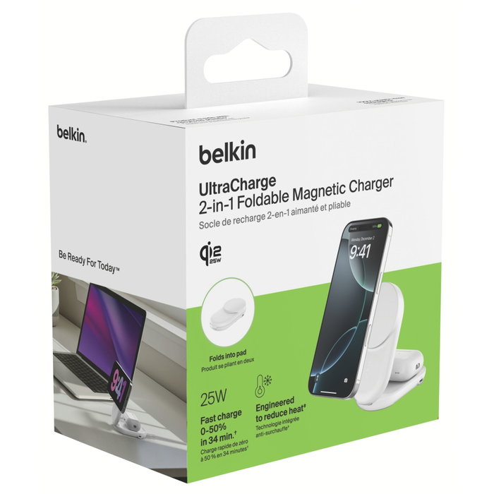 Belkin Cargador Inalámbrico Plegable 2 en 1 Qi2 25W Blanco