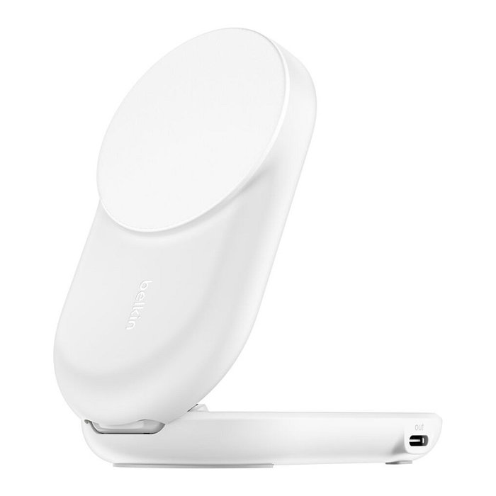 Belkin BOOSTCHARGE Cargador Inalámbrico Qi2 2 en 1 para iPhone y Reloj Inteligente, 25W, Cable USB-C 1.5 m, Blanco