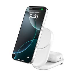 Belkin BOOSTCHARGE Cargador Inalámbrico Qi2 2 en 1 para iPhone y Reloj Inteligente, 25W, Cable USB-C 1.5 m, Blanco