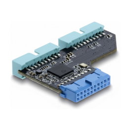 DeLOCK 67341 Adaptador Hub USB 5 Gbps 20 Pin Header a 2x USB 5 Gbps 20 Pin Pfostenstecker, Negro/Azul, 5 Gbit/s