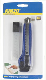 KINZO Cutter con 5 Recambios de Hojas - Cortador Profesional y Seguro para Manualidades, Oficina y Bricolaje