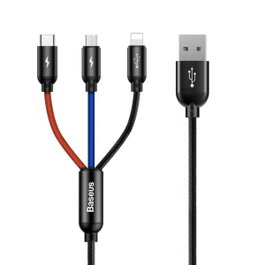 BASEUS Cable 3-en-1 USB-A a 3 x USB-C de 1,2 m - Negro, Rojo, Azul