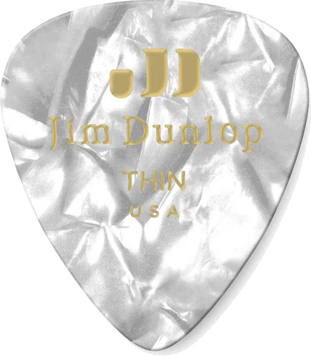 DUNLOP Pack de 12 Púas Genuine Celluloid Blanco Perlado - Thin
