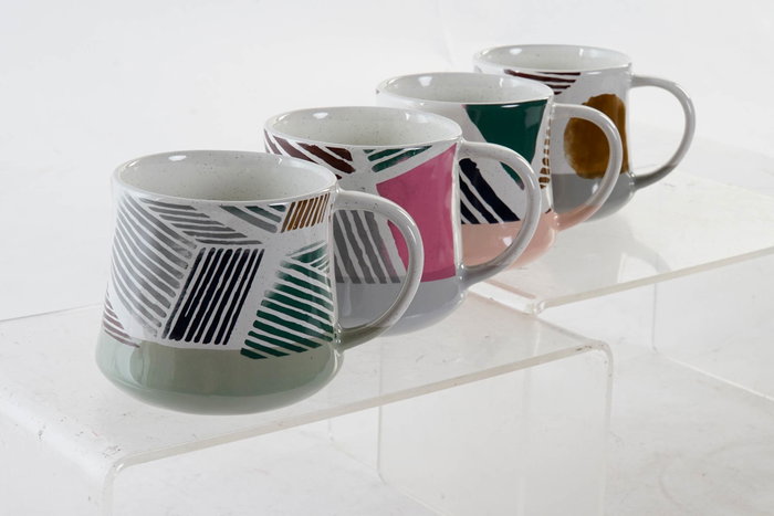 DKD Home Decor Pack de 12 Tazas de Gres Moderno Multicolor de 385 ml DKD Home Decor Pack de 12 Tazas de Gres Moderno Multicolor de 385 ml