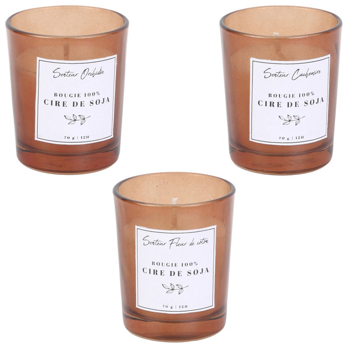 Home Deco Factory Vela Cera Soja Aromas Surtidos Flor de Algodón Orquídea Cachemire Diámetro 5,5 cm Altura 6,5 cm