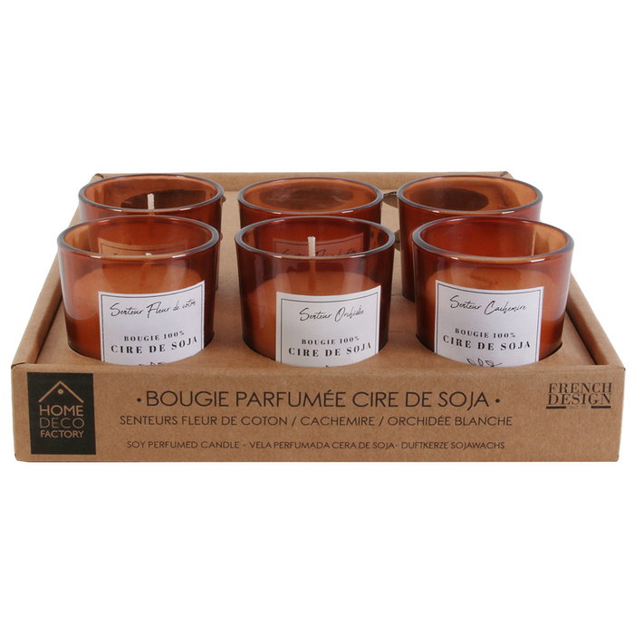Home Deco Factory Vela Cera Soja Aromas Surtidos Flor de Algodón Orquídea Cachemire Diámetro 5,5 cm Altura 6,5 cm