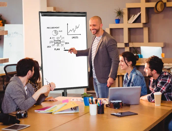 Q-connect Pizarra Móvil Magnética Lacada Blanca con Ruedas para Conferencias 70x100 cm