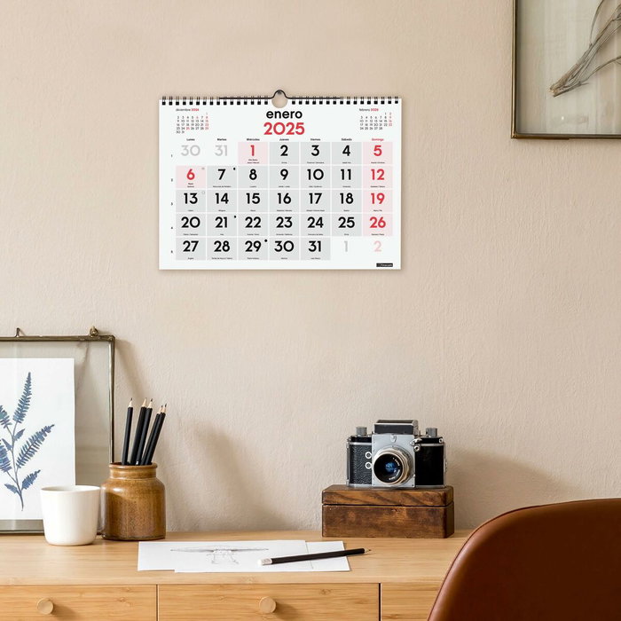 Finocam Calendario de Pared 2025 Números Grandes Neutro 300x210 mm