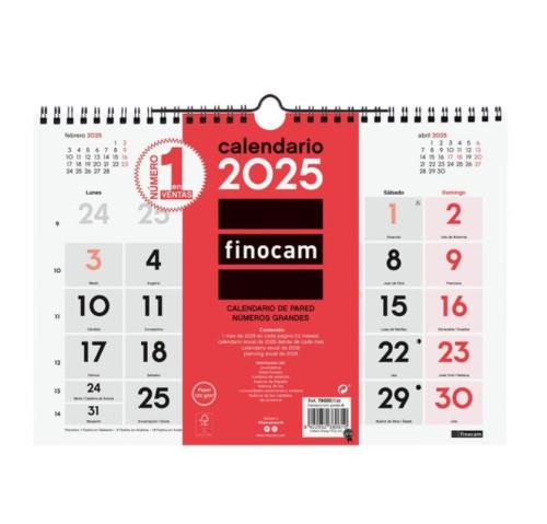 Finocam Calendario de Pared 2025 Números Grandes Neutro 300x210 mm