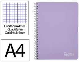 Liderpapel Cuaderno espiral Witty A4 tapa dura violeta 80h 90gr cuadro 4mm