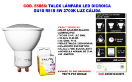TALOX Bombilla LED Dicroica GU10 5 W 2700K Luz Cálida